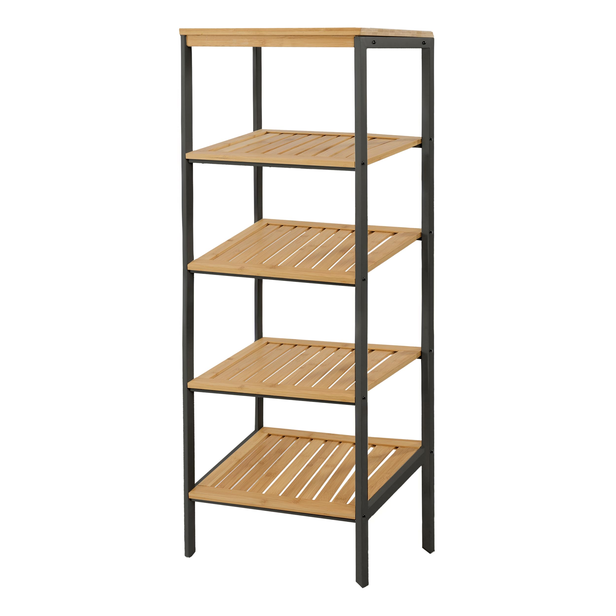 LIN HOME XZ-22120 Organizador Multifuncional de Madera Natural con Marco Metálico 5 Niveles de Almacenamiento para Baño Armario y Cocina Resistente a Arañazos