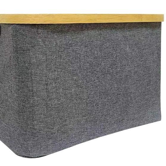 Cesta Organizadora de Tela con Marco de Bambú Ecológico Resistente para Almacenamiento Inteligente y Decoración Moderna con Diseño de Doble Espacio y Asas Resistentes