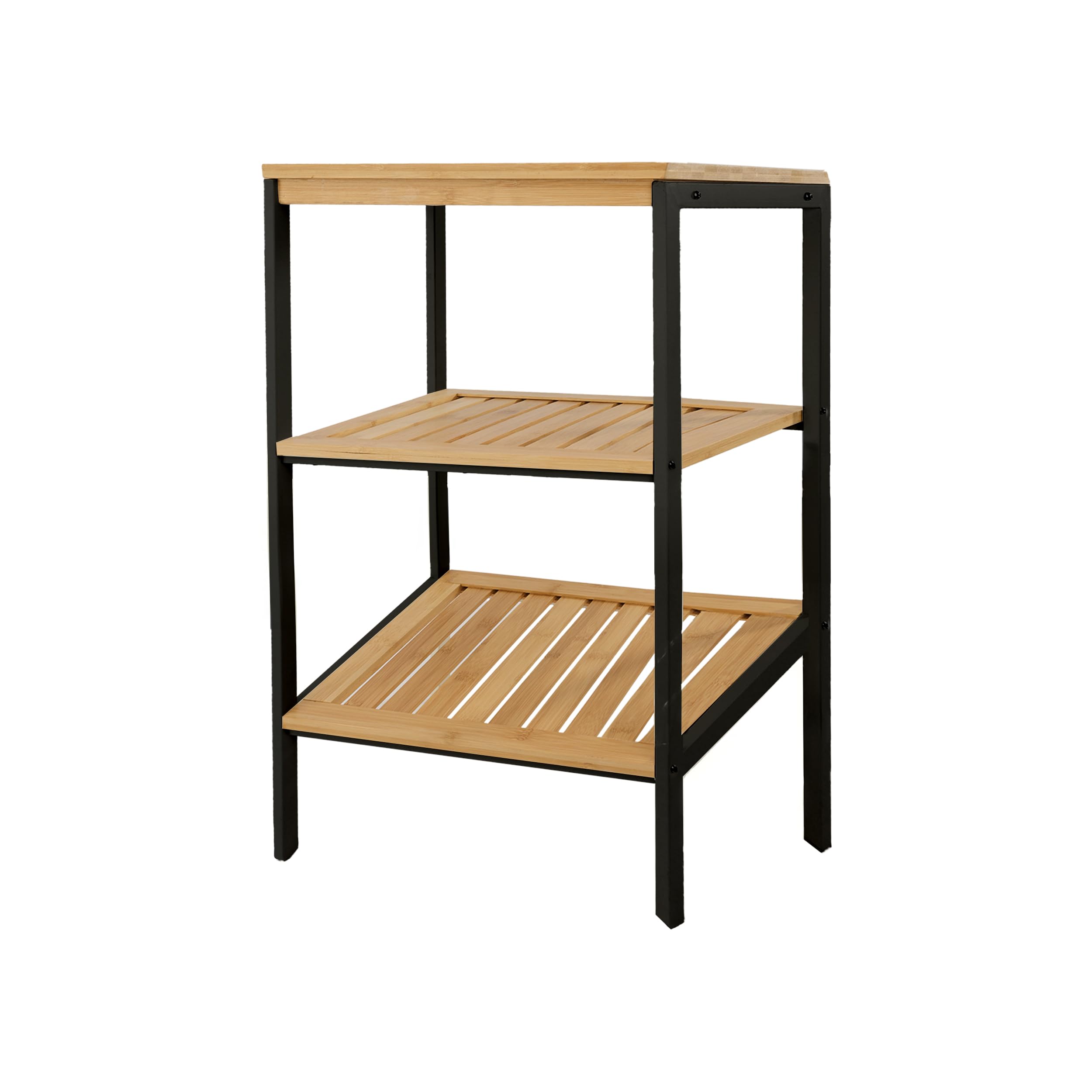 LIN HOME Estante Multifuncional XZ-22119 de 3 Niveles con Marco Metálico Negro y Tableros de Madera Natural para Baño Cocina y Balcón Capacidad de Carga 15kg
