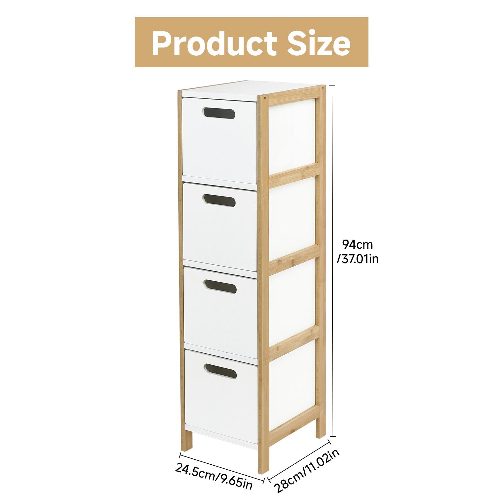 Mueble de Baño Elegante con 4 Cajones de Bambú y MDF Organizador Multietapas Ecológico Resistente al Agua y Humedad para Almacenamiento Eficiente y Elegante 94cm×24.5cm×28cm