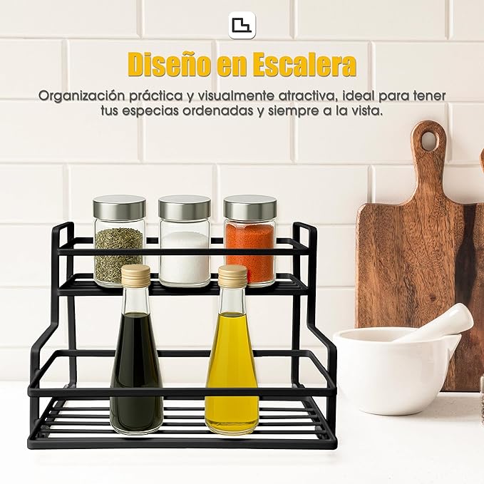 Estantería metálica doble para encimera  Organizador de frascos de condimentos para fregadero Porta-esponja Set de almacenamiento de especias Rack de cocina