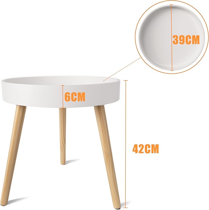 Mesa de Apilamiento Corner Shelf Rack de Almacenamiento Plegable Diseño Moderno y Compacto con Patas de Madera Clara y Superficie Estable para Espacios Pequeños Diámetro 39 cm Altura 42 cm
