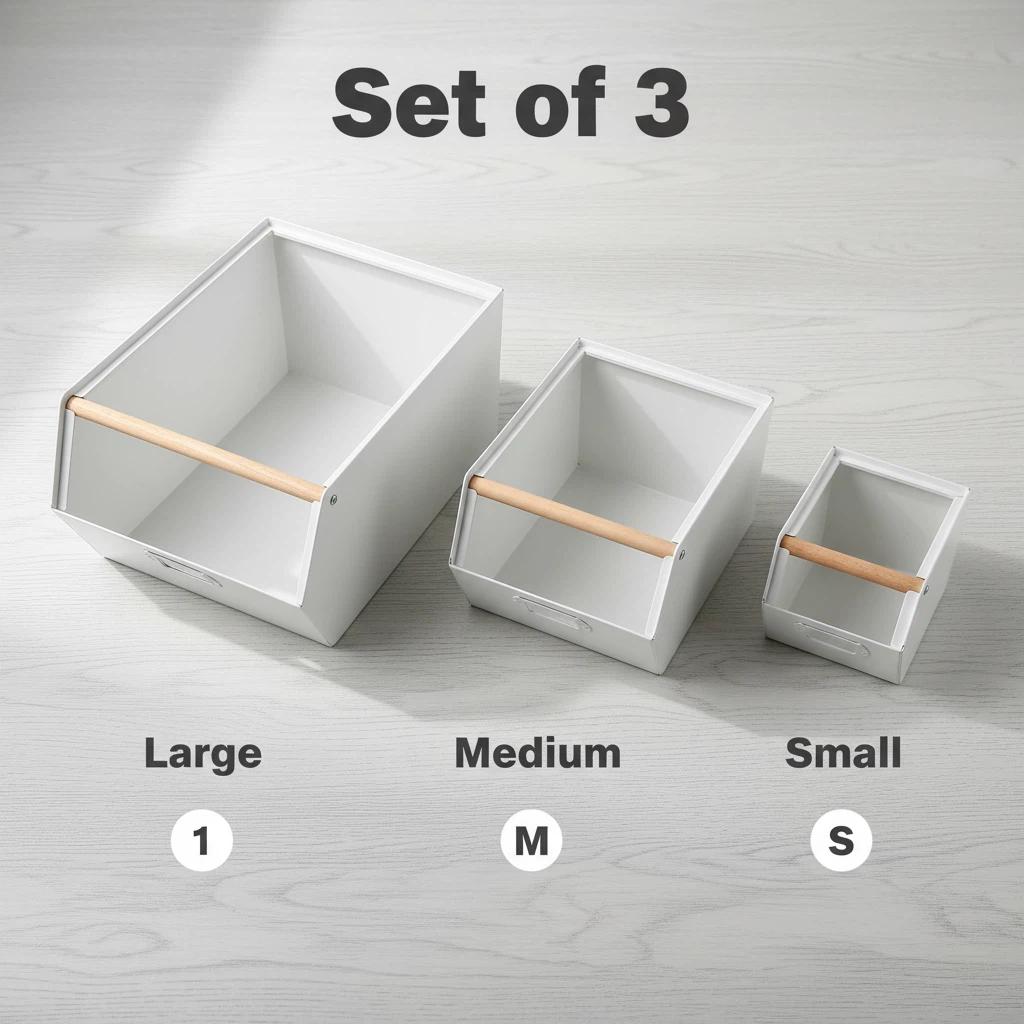 LIN HOME Set de 3 Cajas de Almacenamiento Metálicas Modulares Negro Mate y Blanco Crema Resistente a la Corrosión y Desgaste Capacidad 10kg para Oficina Dormitorio Cocina y Baño Soporte de bambú para cocina