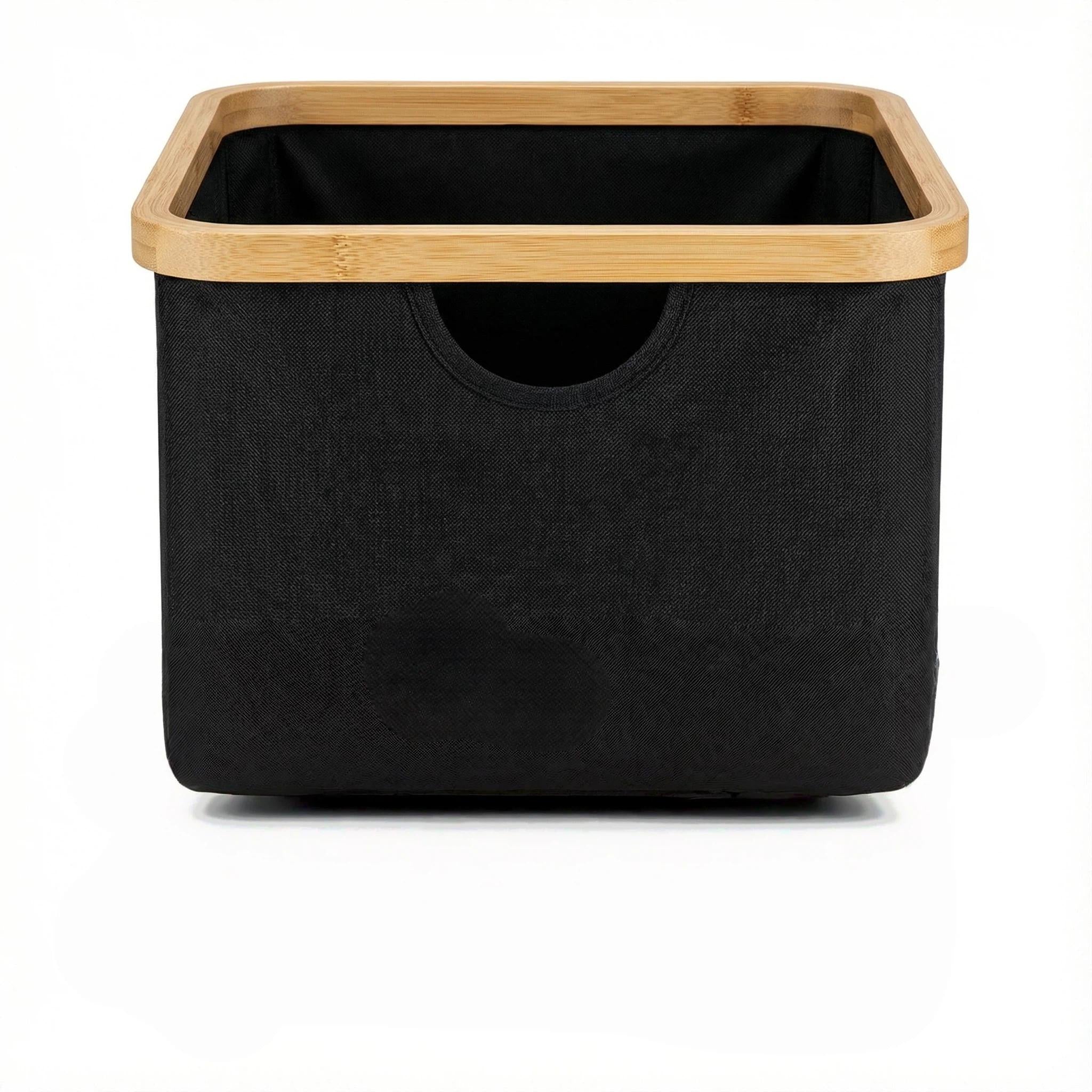 Cesto de Tela Plegable Cuadrado con Asa de Bambú Organizador Multiuso para Ropa Sucia Lavadero Baño Dormitorio Ideal para Hogar Forro Impermeable y Materiales Ecológicos
