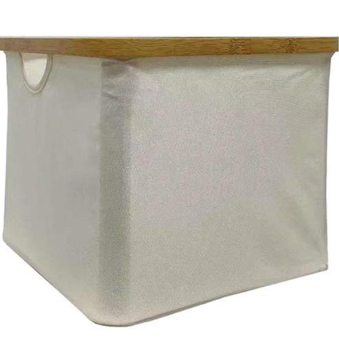 Cesta Organizadora de Tela con Marco de Bambú Ecológico Resistente para Almacenamiento Inteligente y Decoración Moderna con Diseño de Doble Espacio y Asas Resistentes