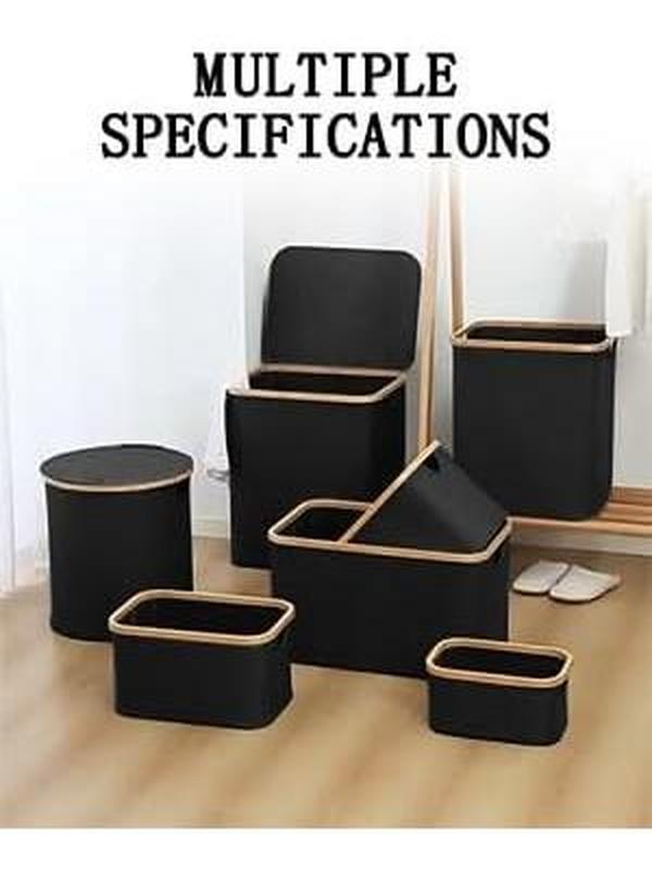 Cesto de Tela Plegable Cuadrado con Asa de Bambú Organizador Multiuso para Ropa Sucia Lavadero Baño Dormitorio Ideal para Hogar Forro Impermeable y Materiales Ecológicos