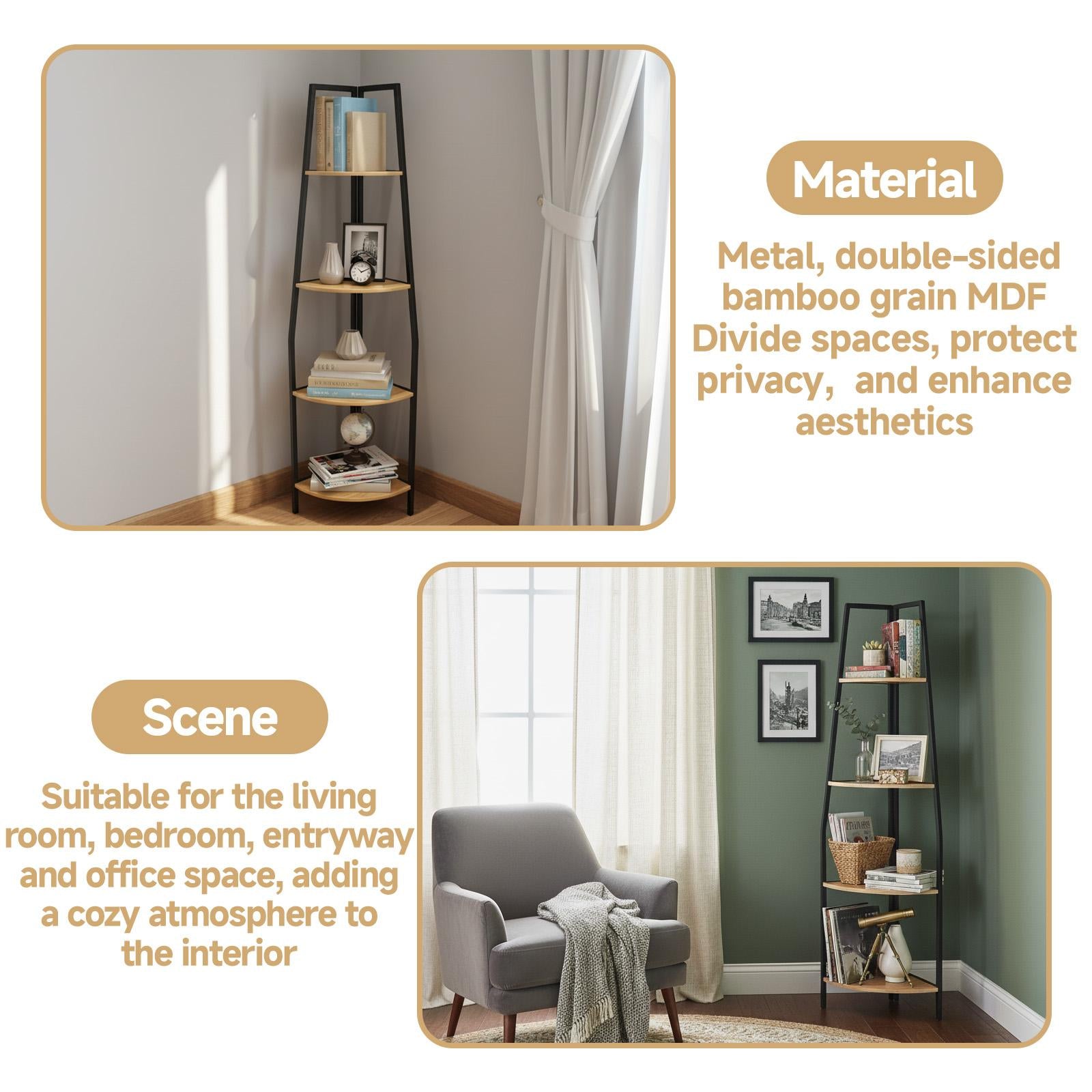 Estante Esquina 4 Niveles con Marco de Metal Negro y Tableros de Madera Clara muebles en oferta
