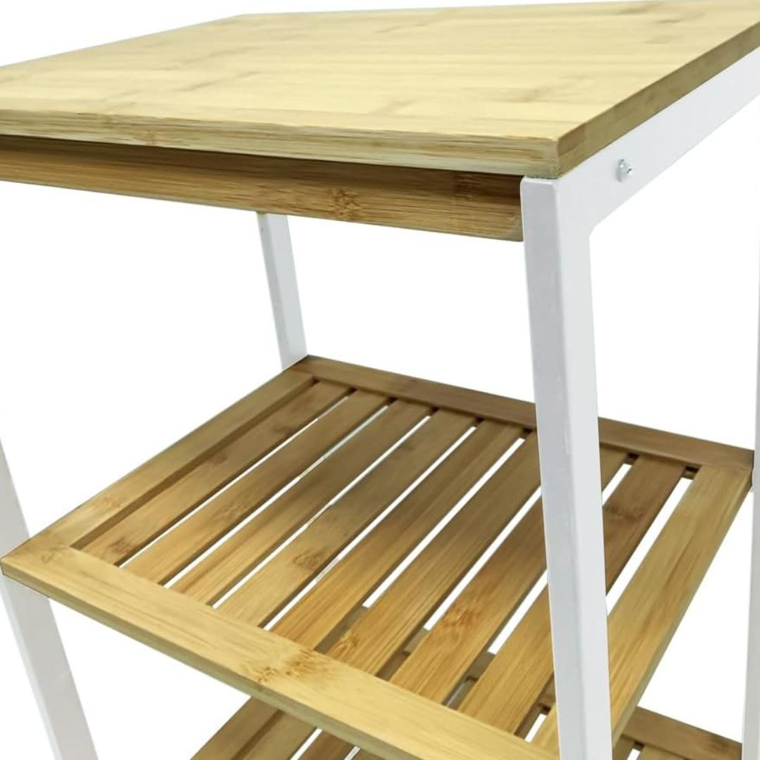 Estante Organizador de Madera Natural con los Marcos Metal para Baño, Alacena, Lavandería, Multifunción 4 Niveles