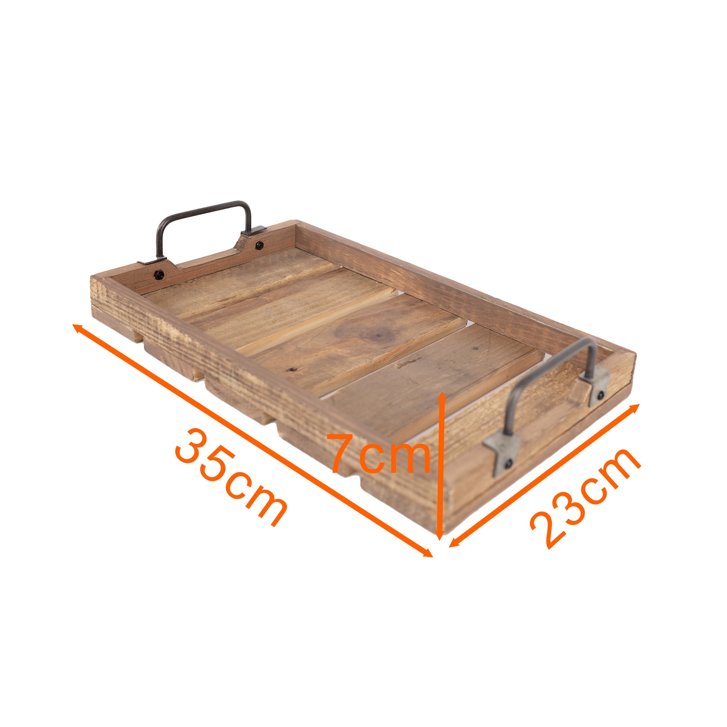 Serve con Elegancia Natural Perfecto para Desayuno en Cama Set de 2 Bandejas Vintage de Madera Maciza con Asas Metálicas Reforzadas y Tapones Antideslizantes para Salón Cocina y Comedor Capacidad 5kg Tamaño 35x25x5cm