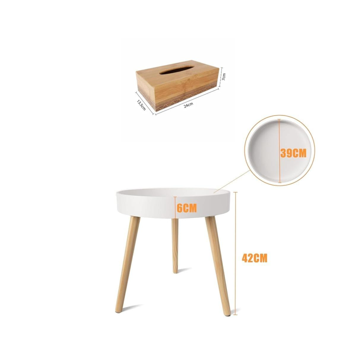 Bamboo Home Set | Carved Tissue Box + Round Side Table