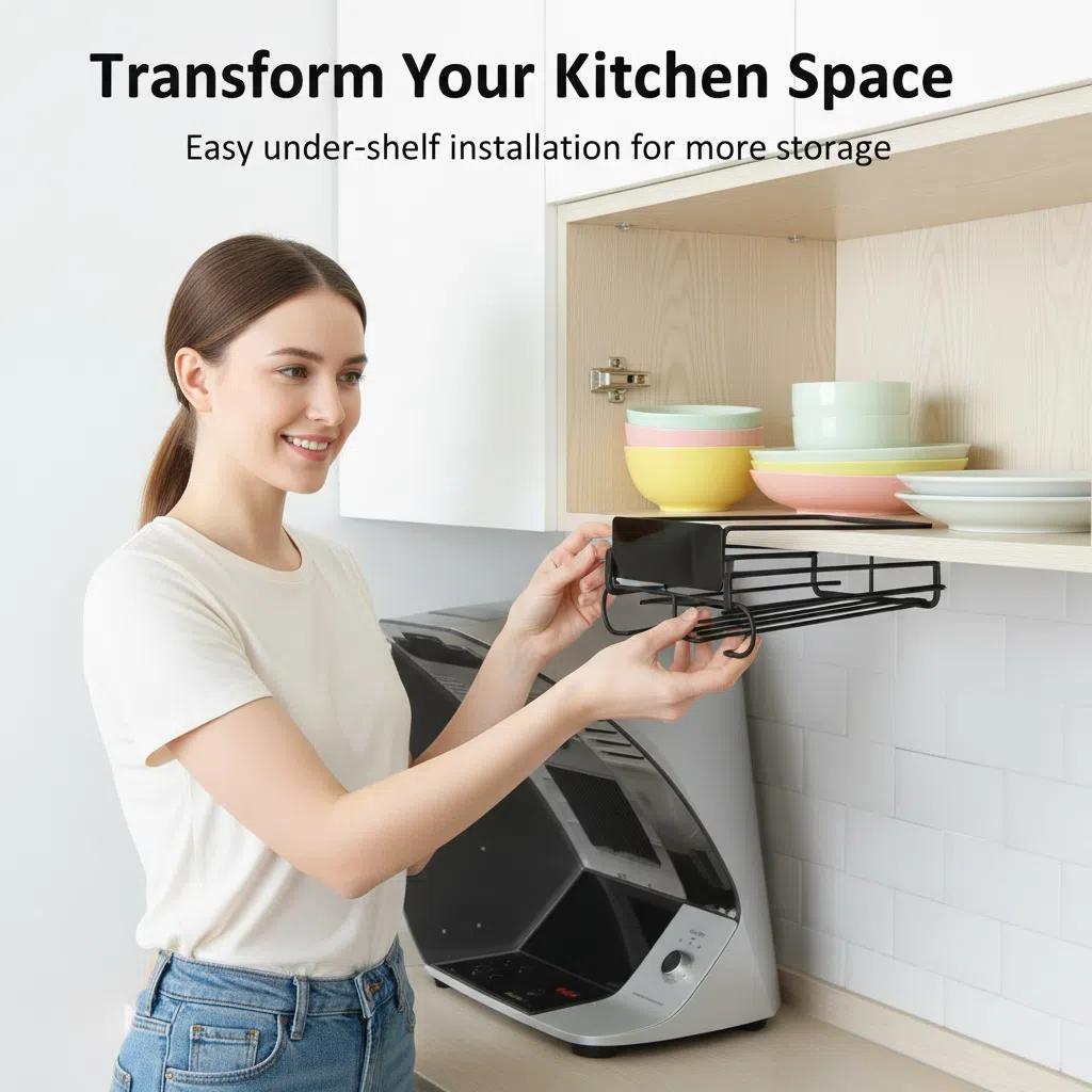 Organizador Colgante para Estantes - Soporte de Metal Sin Taladrar Set de almacenamiento de especias Rack de cocina