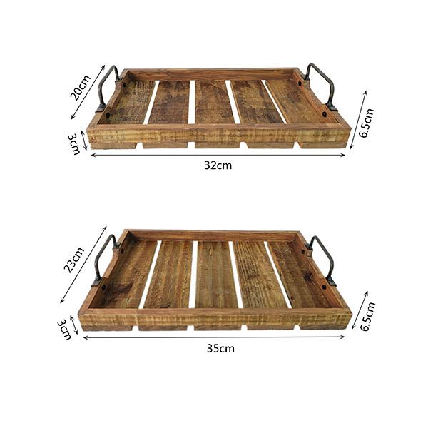 Set de 2 bandejas de madera de estilo industrial con asas metálicas para organización y decoración de cocina Bandejita