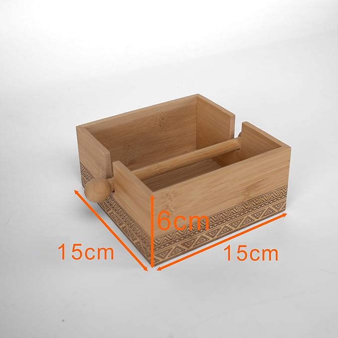 Caja de Organización de Bambú con Tabiques Removibles y Diseño Antideslizante Material Ecológico y Saludable 18.5cm×18.5cm×6cm para Cocina y Escritorio