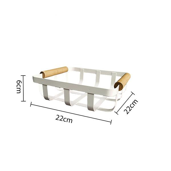 Cesta Organizadora Estilo Ins con Mango de Madera Natural Bandeja Multifunción para Frutas y Snacks Caja de Almacenamiento Nórdica para Cocina y Sala de Estar