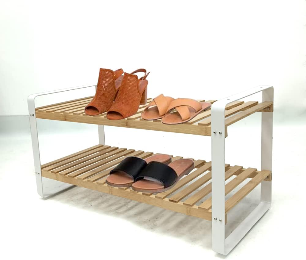 Zapatero de Bambú con Marco de Metal Elegante y Sostenible para Hogar y Trabajo Organizador de Zapatos Funcional y Estético shelf