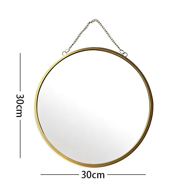 Set de Decoración Estilo Nórdico | Marco de Madera + Espejo Redondo Dorado | Decoración Hogar